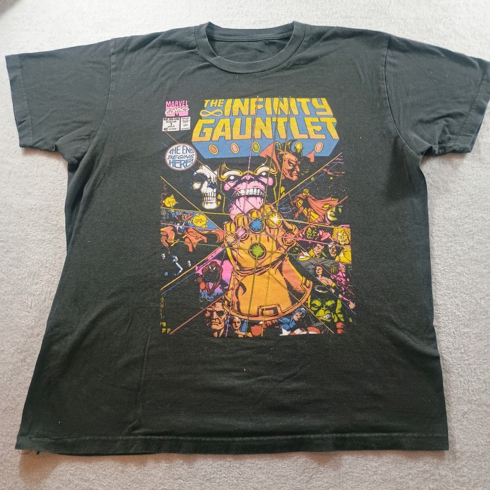 Marvel Mens Infinity Gauntlet Comic Cover Black XL Graphic T-Shirt
